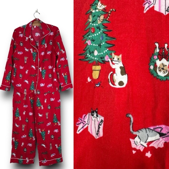 JOYSPUN HOLIDAY CHRISTMAS PAJAMA SET PHOTOSHOOT SOFT‎ COZY WARM DOGS CATS LARGE - Picture 1 of 8